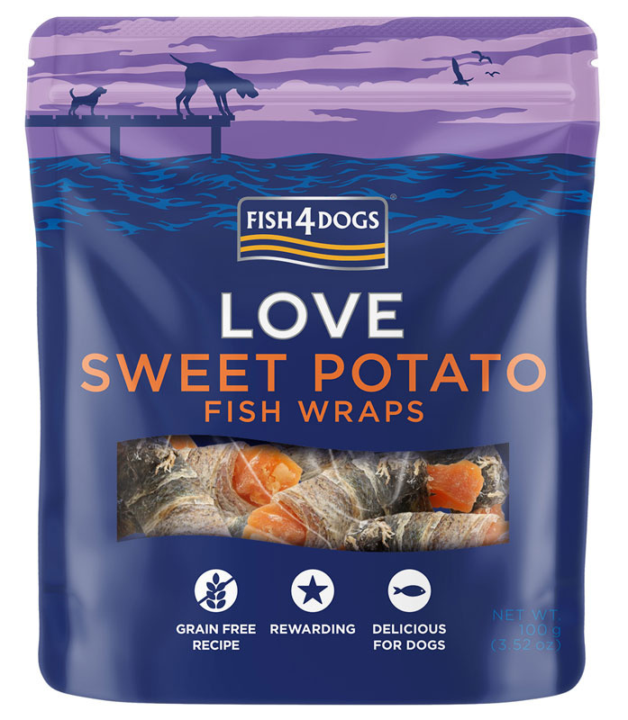 Fish4Dogs - Sweet Potato Fish Wraps 100g - Przysmak słodki ziemniak owinięty skóra ryby