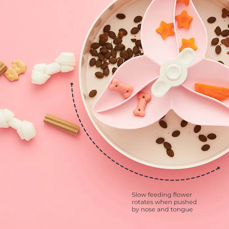 PetDreamHouse SPIN BOUGAINVILLEA BABY PINK - różowa interaktywna miska dla psa