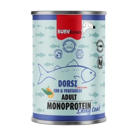 BUBAlicious SHINY COAT monoproteinowa karma mokra dla psa 400g - dorsz