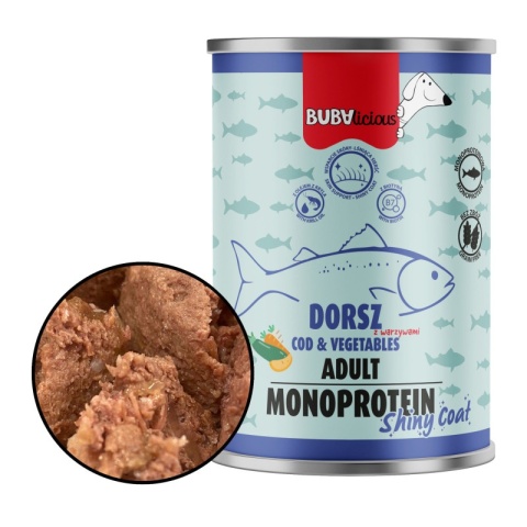 BUBAlicious SHINY COAT monoproteinowa karma mokra dla psa 400g - dorsz
