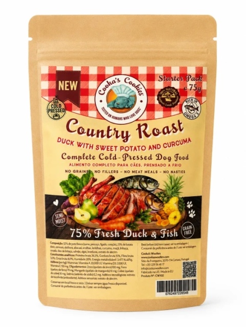 Cooka's Cookies COUNTRY ROAST - Półwilgotna karma dla psa tłoczona na zimno z kaczką i rybą 45g
