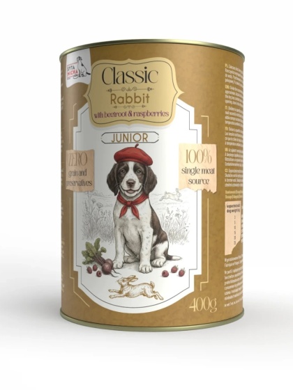 Syta Micha Karma mokra dla szczeniąt Classic Królik z burakiem i malinami 400g