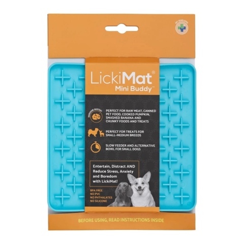 LickiMat Mini Classic Buddy - mata do wylizywania dla małego psa, miękka, wzór krzyżyk - Turkusowy