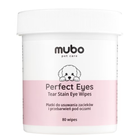 Mubo Perfect Eyes Tear Stain Eye Wipes - płatki do usuwania zacieków pod oczami psa i kota 80 szt.