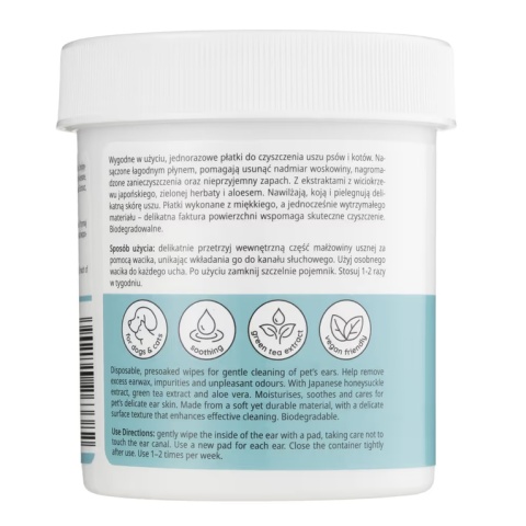 Mubo Pet Ear Wipes - jednorazowe płatki do czyszczenia uszu psa i kota 80 szt.