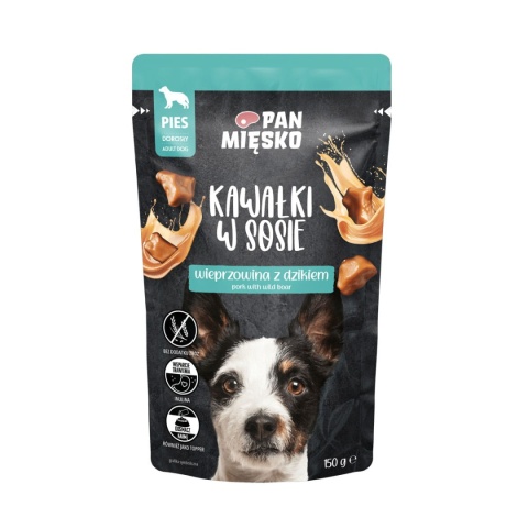 PAN MIĘSKO Kawałki w sosie Wieprzowina z dzikiem - mokra karma dla psa 150 g