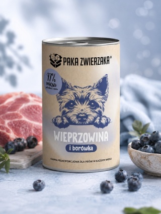 Paka Zwierzaka - karma mokra dla psa - Wieprzowina z borówką 400g