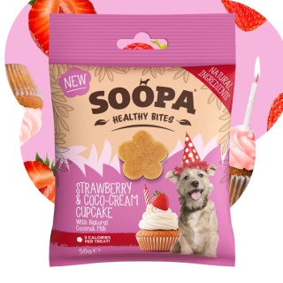 SOOPA Strawberry & Coco-Cream Cupcake Healthy Bites - wege przysmaki dla psa - urodzinowa babeczka truskawkowa 50g
