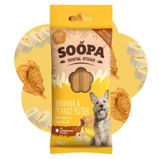 Soopa Banana & Peanut Butter Dental Sticks - wege gryzaki dentystyczne dla psa - BANAN i MASŁO ORZECHOWE 100 g
