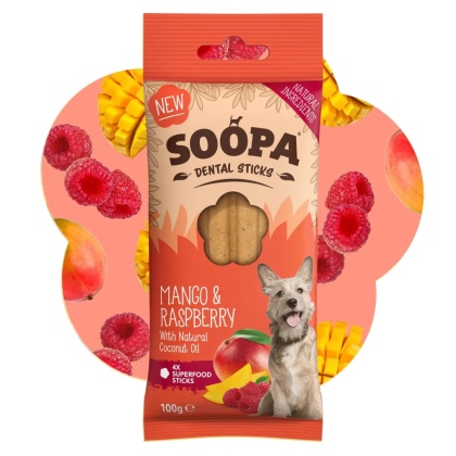 Soopa Mango & Raspberry Dental Sticks – wege gryzak dentystyczny dla psa (100 g)