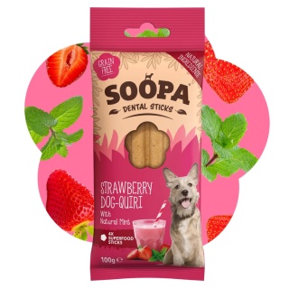 Soopa Strawberry Dog-Quiri Dental Sticks – wege gryzak dentystyczny dla psa (100 g)