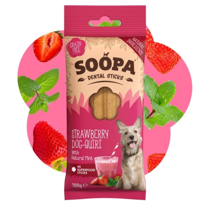 Soopa Strawberry Dog-Quiri Dental Sticks – wege gryzak dentystyczny dla psa (100 g)
