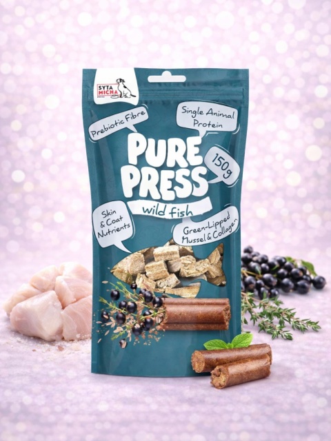 Syta Micha Pure Press Wild Fish – smaczki tłoczone na zimno dla psa, dzikie ryby 150 g