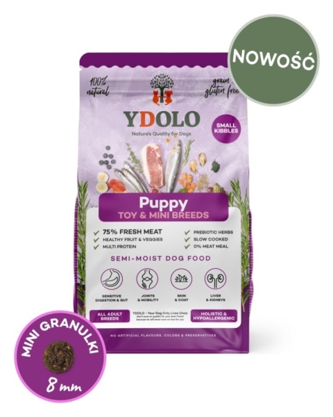 YDOLO MINI Puppy - wieprzowina Iberico i ryby - półwilgotna karma dla szczeniąt małych ras 700 g