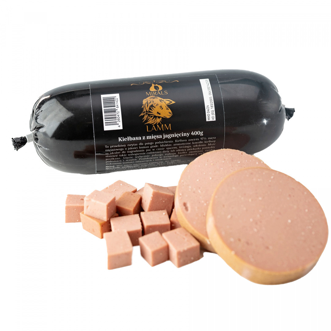 MIRALS Lamm - kiełbasa treningowa z mięsa jagnięciny (400g) MIRALS Lamm - kiełbasa treningowa z mięsa jagnięciny (400g)