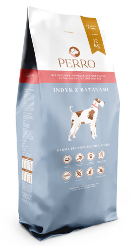 PERRO Karma sucha Indyk z batatami – bezzbożowa formuła dla psów dorosłych średnich i dużych ras 12kg