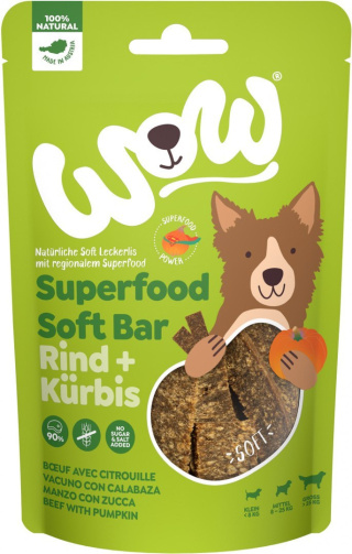 WOW Superfood Soft Bar Rind - mięso wołowe z dynią miękkie przysmaki dla psa (150g)