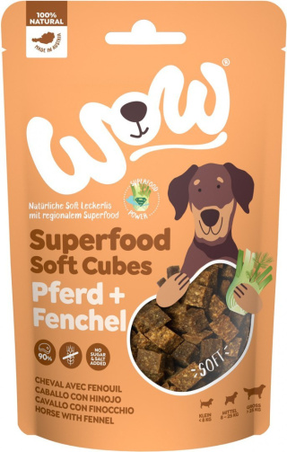 WOW Superfood Soft Cubes Pferd - konina z koprem włoskim miękkie przysmaki dla psa (150g)