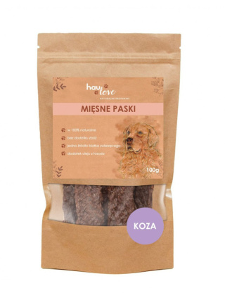 HAULOVE Mięsne Paski dla Psa - Koza - 100g