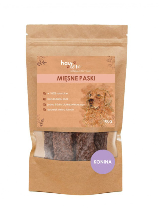 HAULOVE Mięsne Paski dla Psa - Konina - 100g