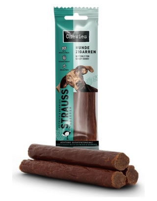 Chewies Hundezigarren Straub & Beeren cygaro dla psa - struś & owoce 75g