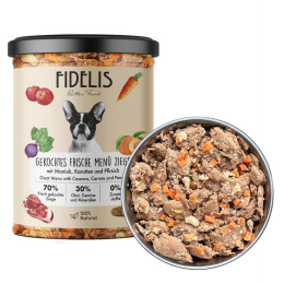 FIDELIS - Gotowane mięso kozie z maniokiem, marchewką i brzoskwinią 400g