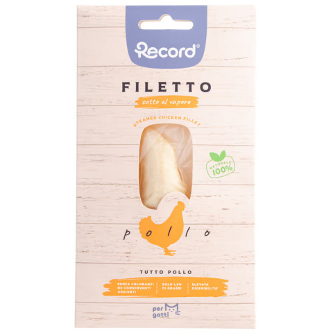 Record Filetto Chicken - 100% filet z kurczaka dla kota, gotowany na parze - 15g