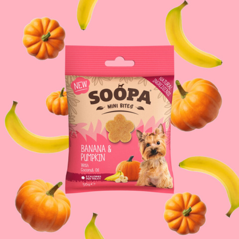 SOOPA Healthy Bites MINI przysmaki wege dla małego psa – Banan i Dynia (50g)