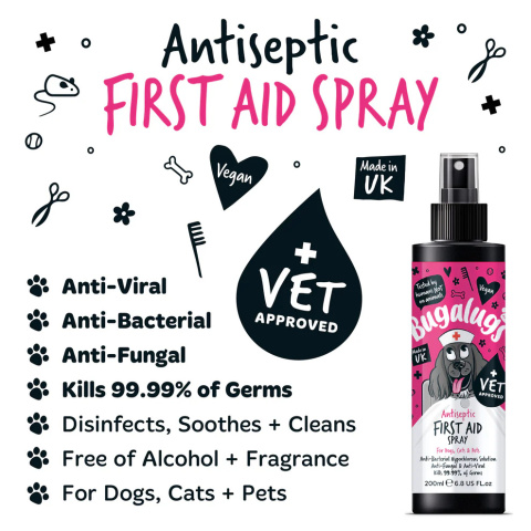 Bugalugs Antiseptic First Aid Spray 200ml - antyseptyczny spray na skórę psa i kota - pierwsza pomoc