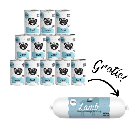 Paka Zwierzaka PEPE Lamb  - karma mokra (jagnięcina) 12x400g + kiełbaska gratis!