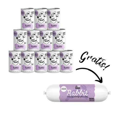 Paka Zwierzaka - Pepe Rabbit - karma mokra z królikiem - 12x400g + kiełbaska gratis!