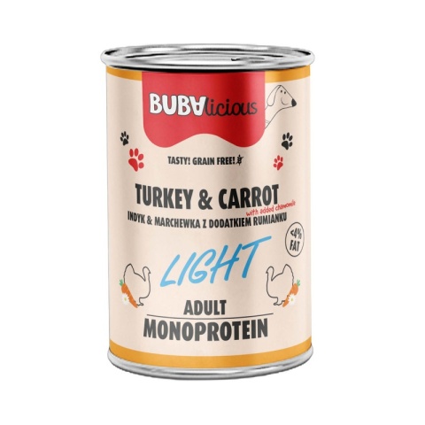 BUBAlicious Light – Karma mokra dla psa z indykiem i marchewką z dodatkiem rumianku (400 g) BUBAlicious Light – Karma mokra dla psa z indykiem i marchewką z dodatkiem rumianku (400 g)