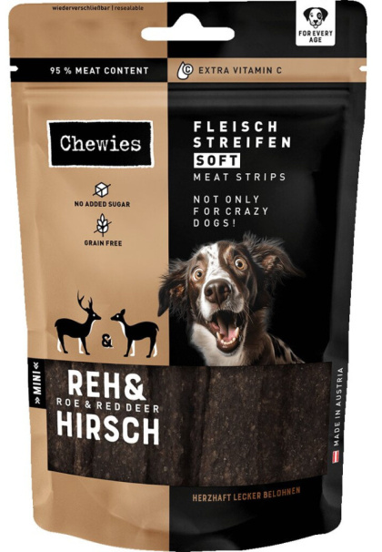 Chewies Fleischstreifen Soft Mini – Miękkie paski mięsne z jeleniem i sarną – 70g