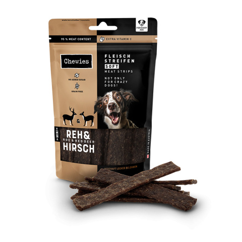Chewies Fleischstreifen Soft Mini – Miękkie paski mięsne z jeleniem i sarną – 70g Chewies Fleischstreifen Soft Mini – Miękkie paski mięsne z jeleniem i sarną – 70g