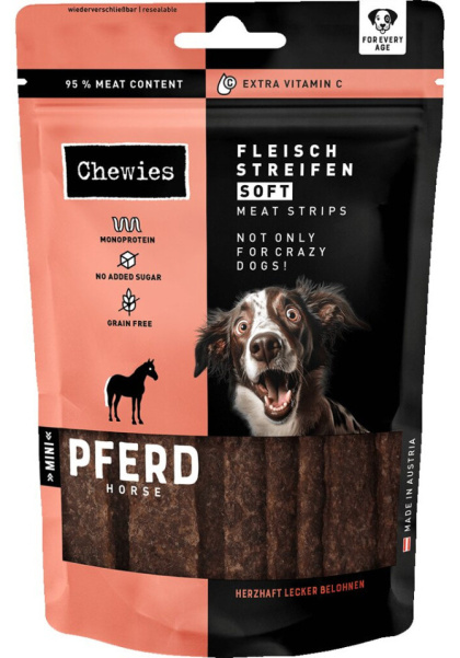 Chewies Fleischstreifen Soft Mini – Miękkie paski mięsne z koniną dla psa – 70g