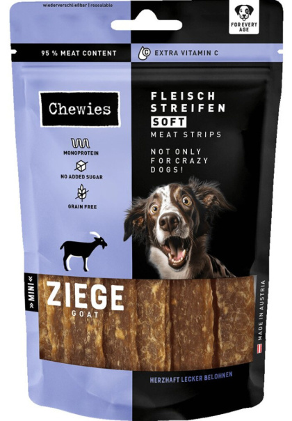 Chewies Fleischstreifen Soft Mini – Miękkie paski mięsne z kozy dla psa – 70g