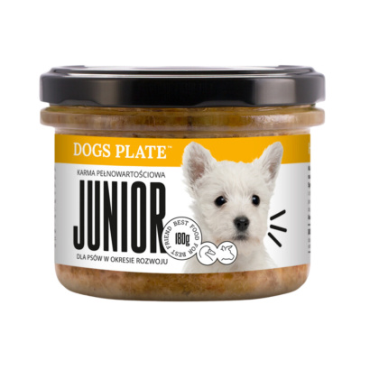 Dogs Plate Junior – Gotowana karma dla szczeniąt z kaczką i wołowiną – 180 g