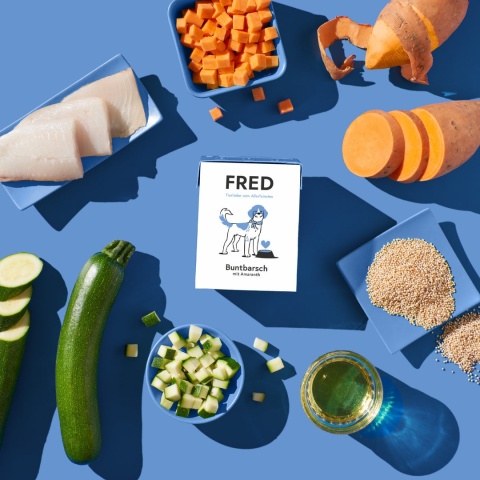FRED Karma mokra gotowana – Tilapia z amarantusem i słodkimi ziemniakami – 390g FRED Karma mokra gotowana – Tilapia z amarantusem i słodkimi ziemniakami – 390g