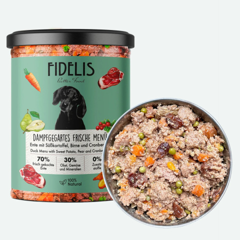 Fidelis - Gotowana Kaczka ze Słodkimi Ziemniakami, Gruszką i Żurawiną 400g Fidelis - Gotowana Kaczka ze Słodkimi Ziemniakami, Gruszką i Żurawiną 400g