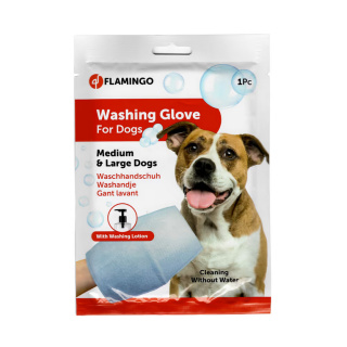 Flamingo Washing Glove Dog - nasączona balsamem rękawica do mycia psa, bez użycia wody - L