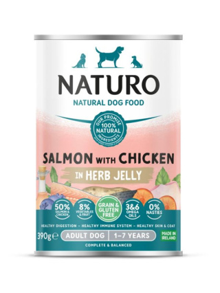 Naturo Adult Łosoś i kurczak , papryka i słodki ziemniak w sosie ziołowym 390g