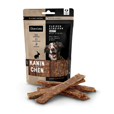 Chewies Fleischstreifen Soft Mini – Miękkie paski mięsne z królika dla psa – 70g Chewies Fleischstreifen Soft Mini – Miękkie paski mięsne z królika dla psa – 70g