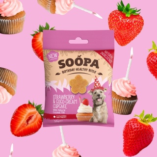 SOOPA Strawberry & Coco-Cream Cupcake Healthy Bites - wege przysmaki dla psa - urodzinowa babeczka truskawkowa 50g