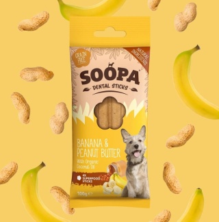 Soopa Banana & Peanut Butter Dental Sticks - wege gryzaki dentystyczne dla psa - BANAN i MASŁO ORZECHOWE 100 g