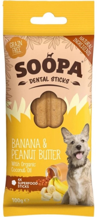 Soopa Banana & Peanut Butter Dental Sticks - wege gryzaki dentystyczne dla psa - BANAN i MASŁO ORZECHOWE 100 g