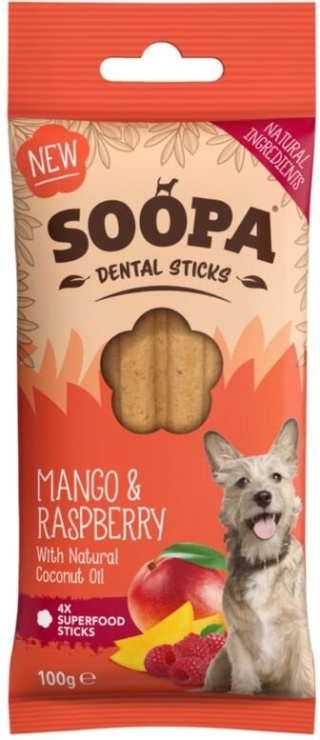 Soopa Mango & Raspberry Dental Sticks – wege gryzak dentystyczny dla psa (100 g)