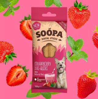 Soopa Strawberry Dog-Quiri Dental Sticks – wege gryzak dentystyczny dla psa (100 g)