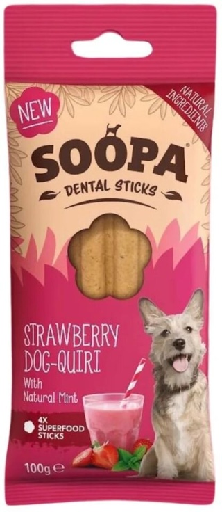 Soopa Strawberry Dog-Quiri Dental Sticks – wege gryzak dentystyczny dla psa (100 g)