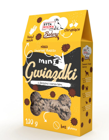 Syta Micha - Ciastka dla psa Mini gwiazdki z dziczyzną i czarnym bzem 100g