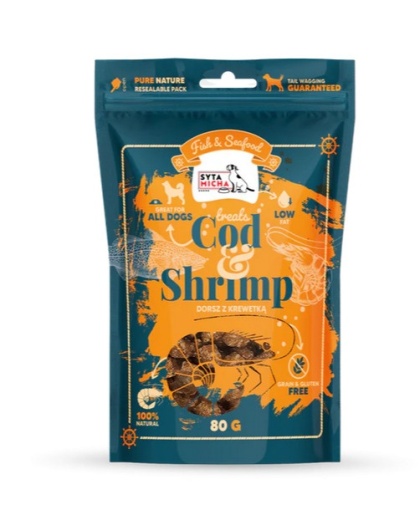 Syta Micha Fish & Seafood – Przysmaki z dorszem i krewetką dla psa 80g